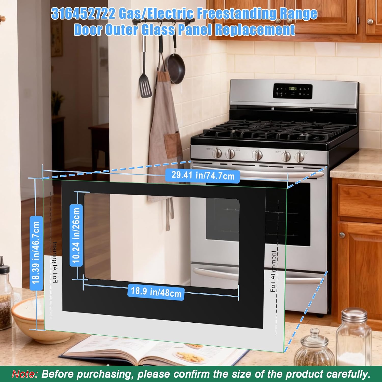 Upgraded 316452722 Gas Range Oven Stove Door Outer Glass Panel Replacement Compatible with Frigidaire Gas Oven Stove Parts 1513390 AP4433225 PS2364052 EAP2364052 Crosley Gas Freestanding Range Parts