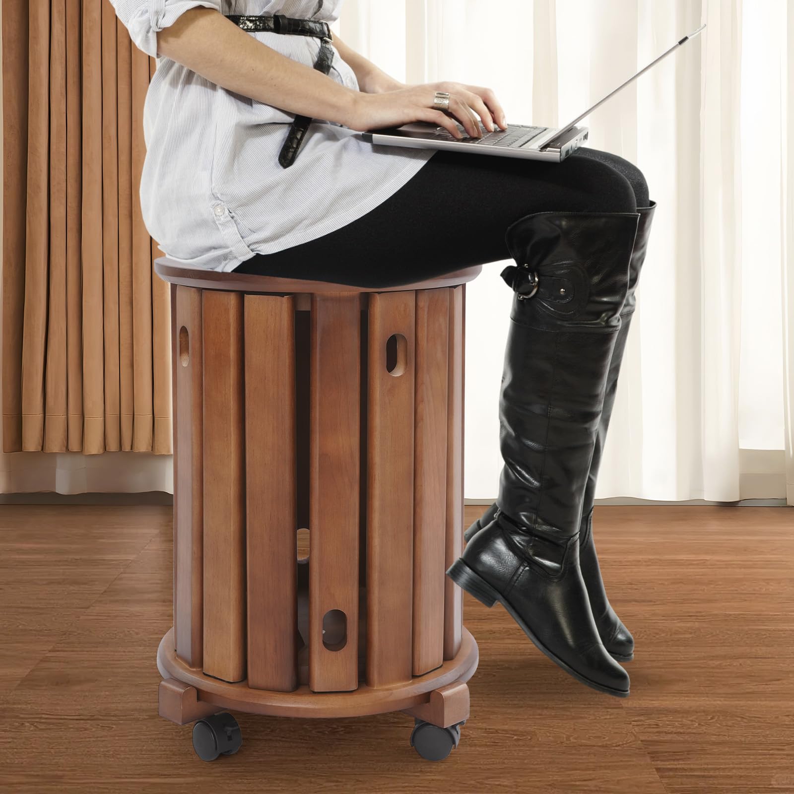 Tabouret empilable multifonction en bois rond empilable - Meubles polyvalents - Tabouret en bois empilable à quatre niveaux avec roulettes - Pour une utilisation sur les balcons, les cours