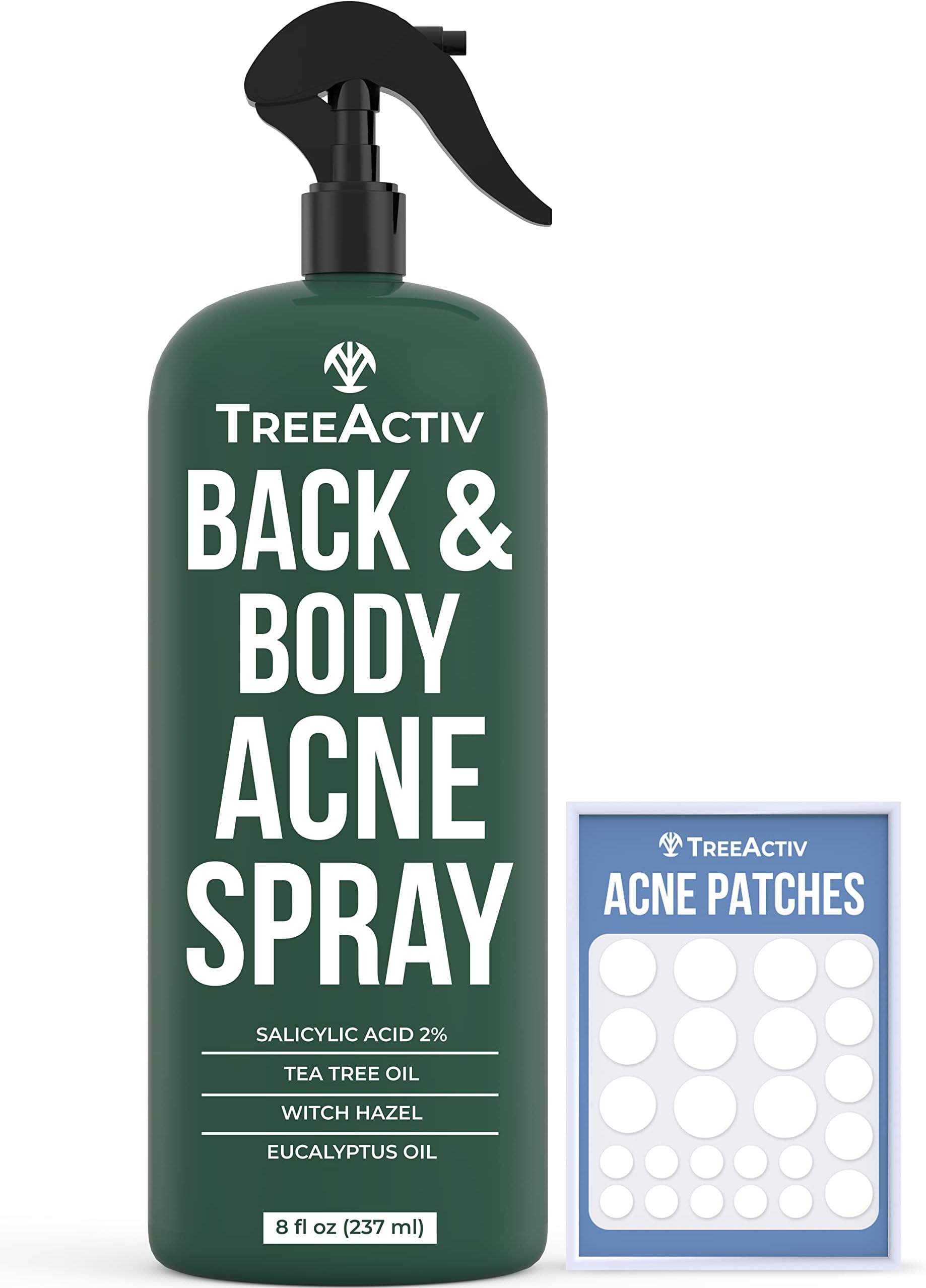 TreeActiv Acne Eliminating Body Spray | Natural Body, Back, Butt, Chest and Shoulder Acne Treatment | Salicylic Acid | Tea Tree | Aloe | Witch Hazel | Menthol | Mint | Men, Women, Teens | 8 fl oz