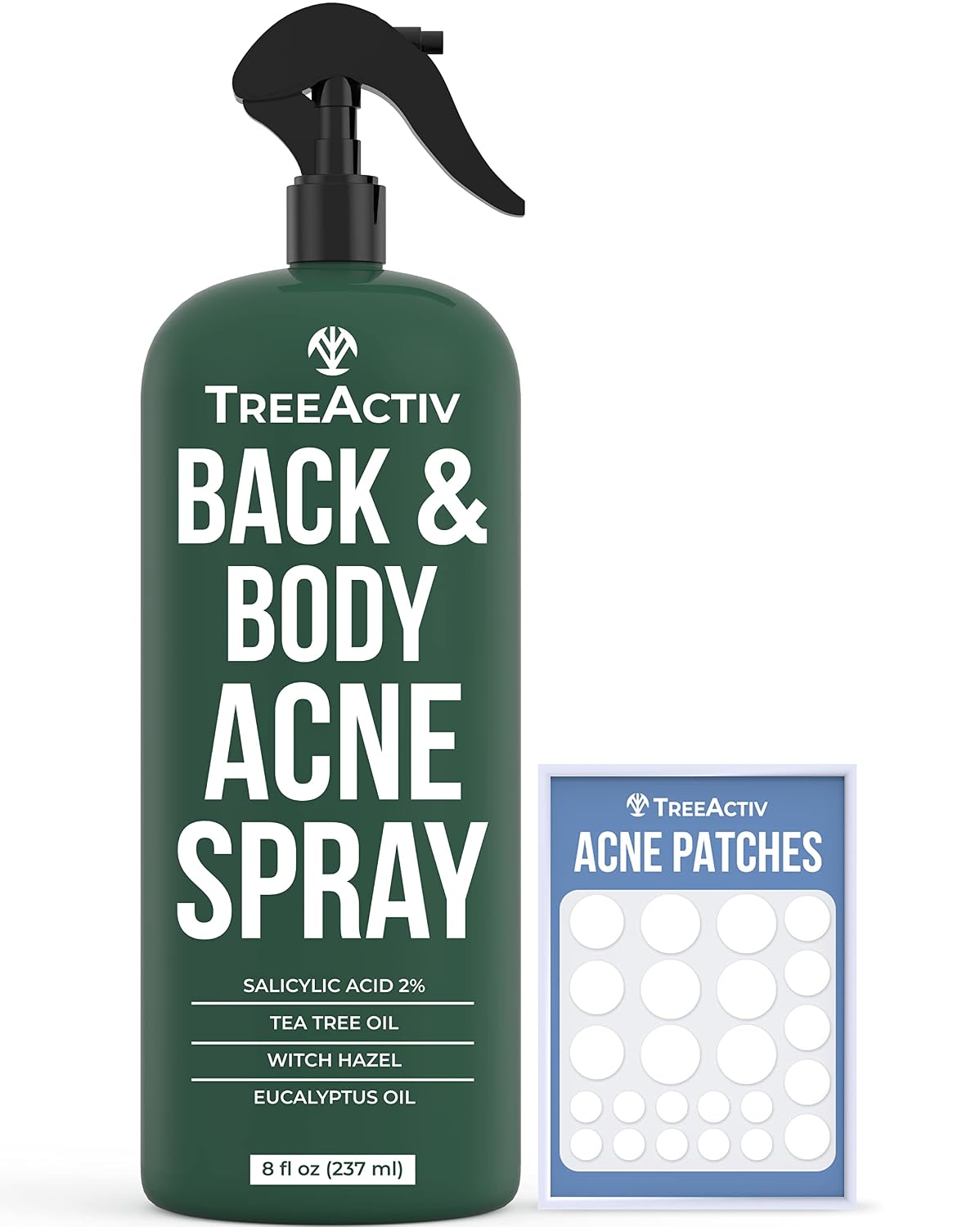 TreeActiv Body Acne Treatment Spray, 8 oz, 2% Salicylic Acid Spray for Body, Back Acne Treatment Spray with Tea Tree Oil and Aloe Vera, Gentle Back Acne Spray that Clears Body Acne, 2000+ Uses