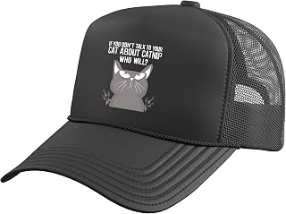 Funny Talk to Your Cat About Catnip | Cool Kitty Joke Gift Trucker Hat with Adjustable Mesh Back
