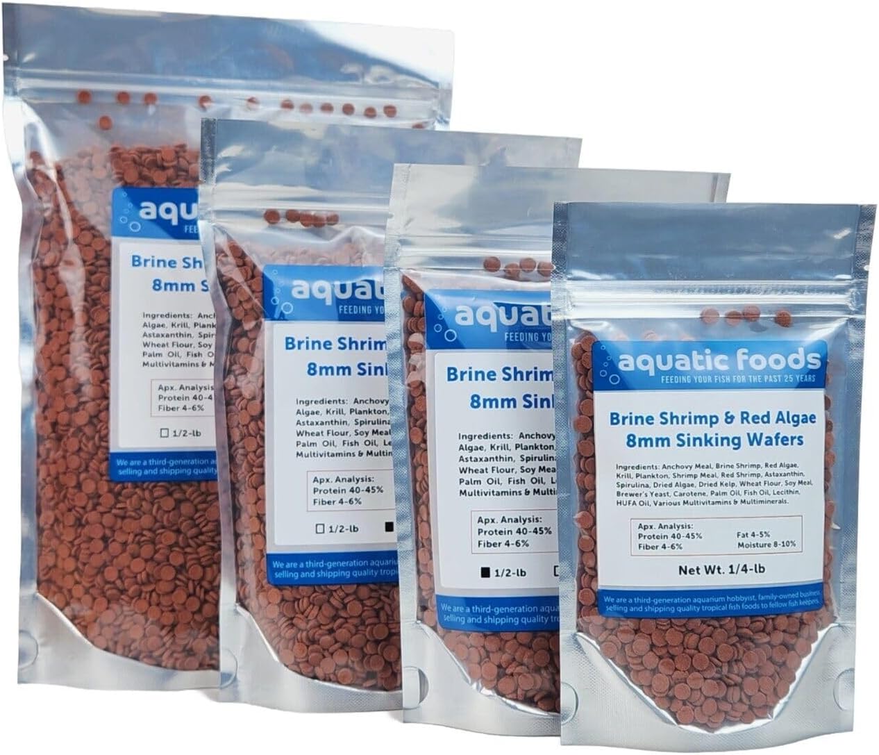 Aquatic Foods Inc. 8mm - 1/3" Brine Shrimp & Red Algae Color Enhancing Sinking Wafers for Shrimp, Snails, Crabs, Plecos, Catfish. Bottom and All Tropical Fish...WL…2-lbs Foil Pouch Bag