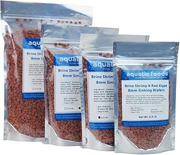 8mm - 1/3" Brine Shrimp & Red Algae Color Enhancing Sinking Wafers for Shrimp, Snails, Crabs, Plecos, Catfish. Bottom and All Tropical Fish...WL...1/2-lb Foil Pouch Bag