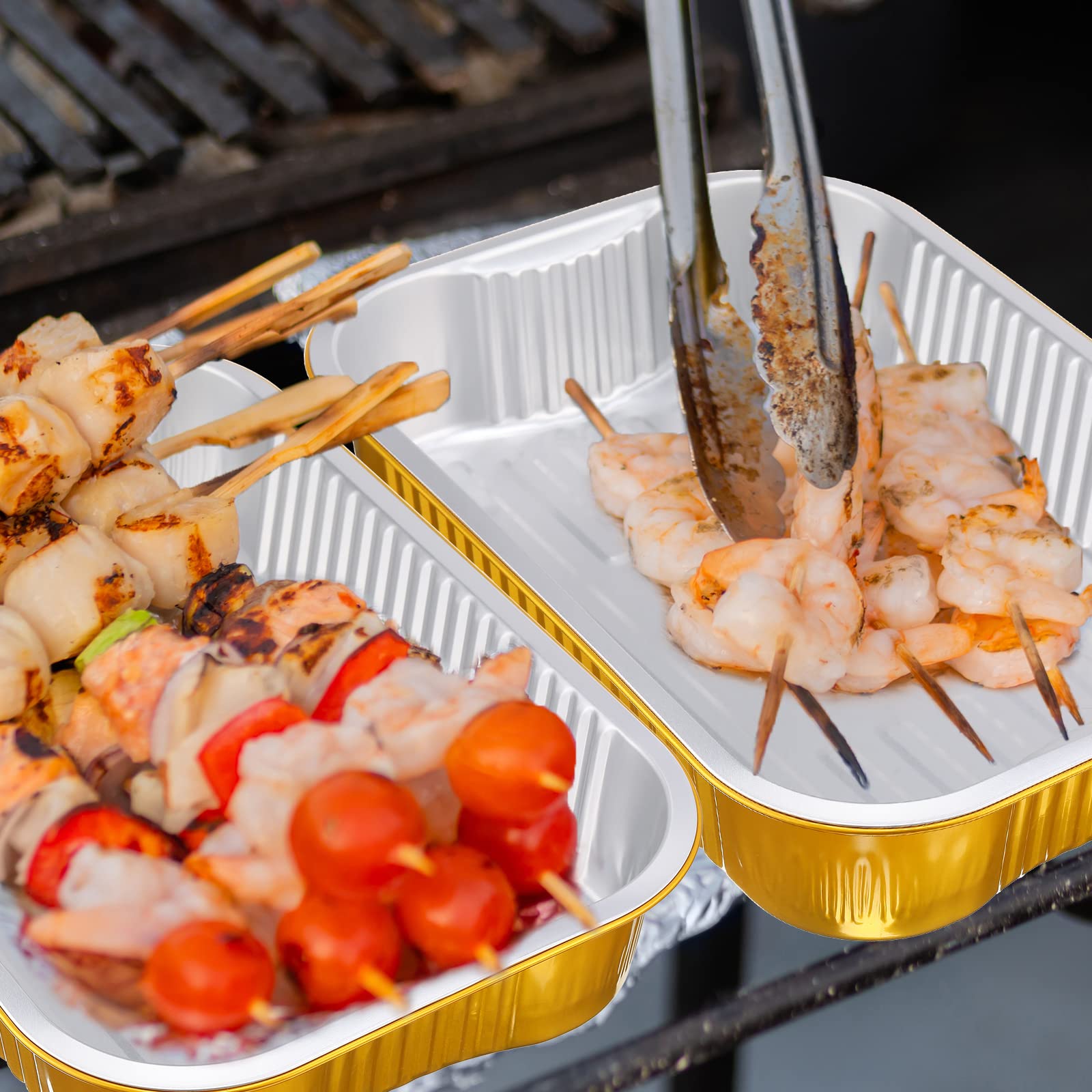 15 sartenes de aluminio dorado con tapas transparentes de 9 x 13 pulgadas, sartenes desechables de aluminio de aluminio, aptas para microondas, horno, calefacción, almacenamiento, barbacoa