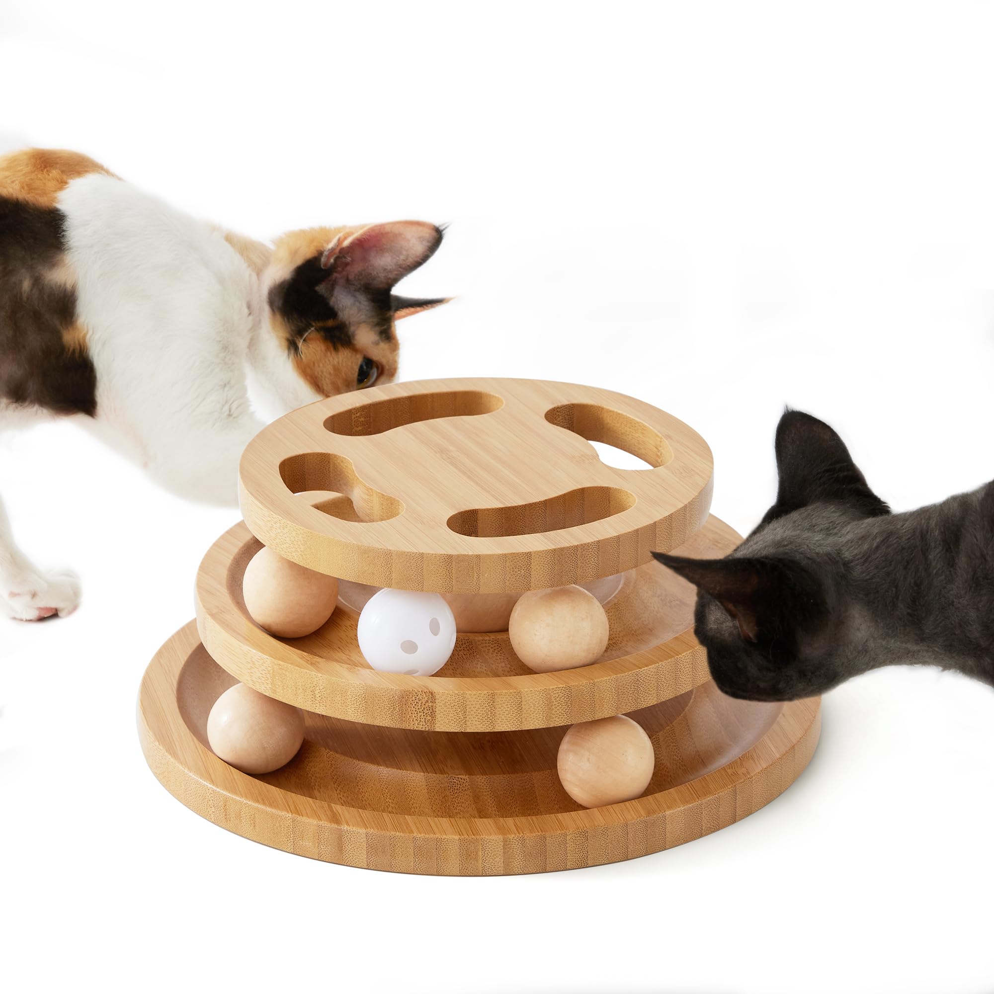 ZOMISIA Cat Ball Track Toy with Puzzle Top Wooden Cat Toys for Indoor Cats