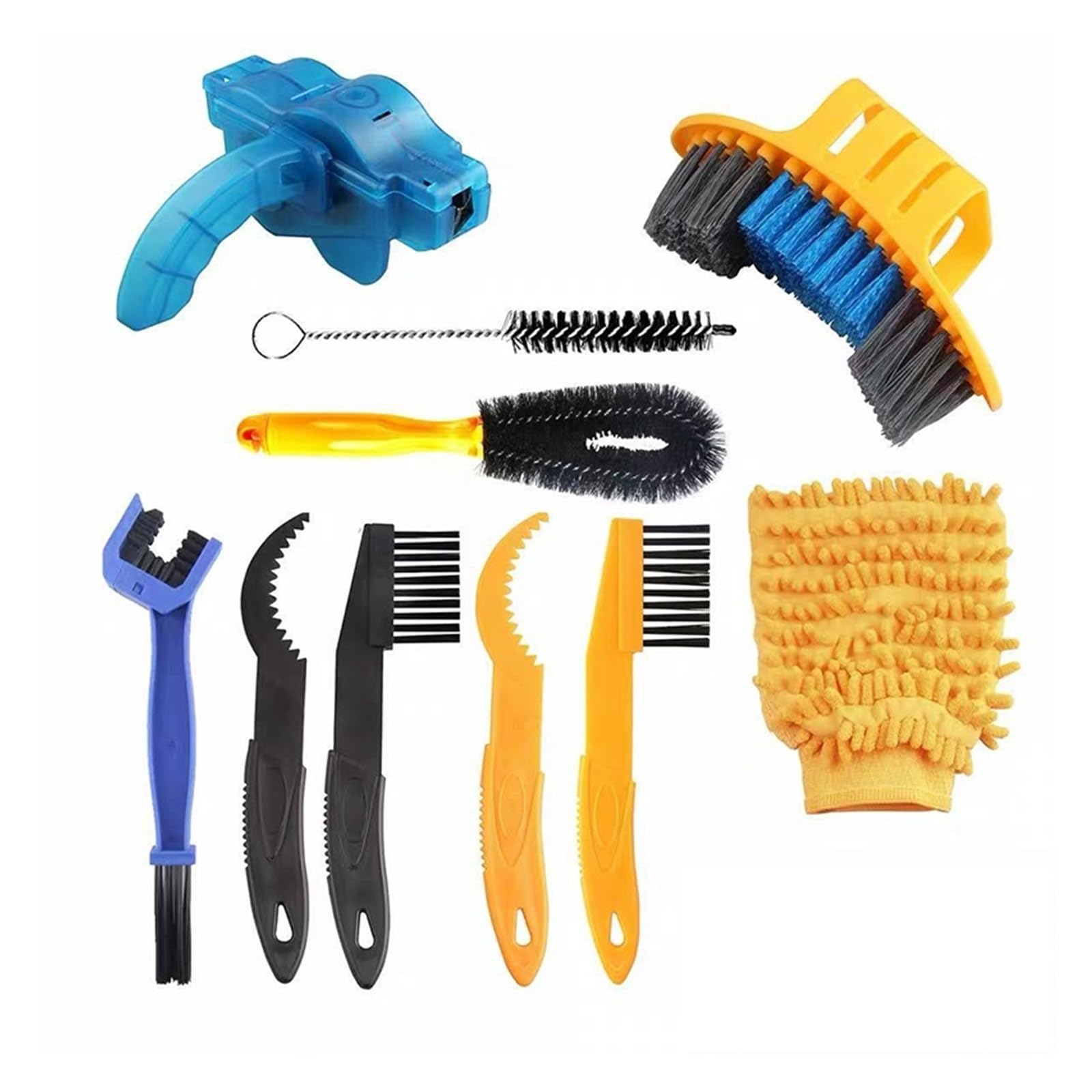 Portable for Bicycle & Motorcycle Chain Cleaner, No Removal Chain Scrubber Brush Tool Kit, Professional Maintenance for Road Bike MTB for Dirt Bike, Easy to Use(10PCS)
