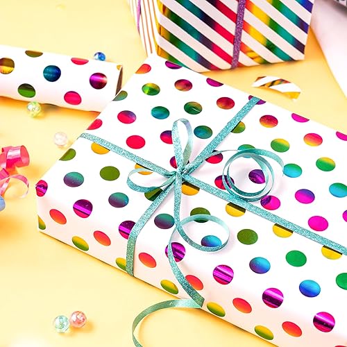 Miniatura 7 de WRAPAHOLIC Rollo de papel de regalo de cumpleaños, mini rollo, 3 rollos, 17 x 120 pulgadas por rollo, diseño colorido de cumpleaños para fiestas,