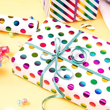 RUSPEPA Birthday Wrapping Paper Roll - Mini Roll - 3 Rolls - 43.2cm x 3.05m Per roll - Colorful Foil Birthday Design for Party, Holiday, Baby Shower
