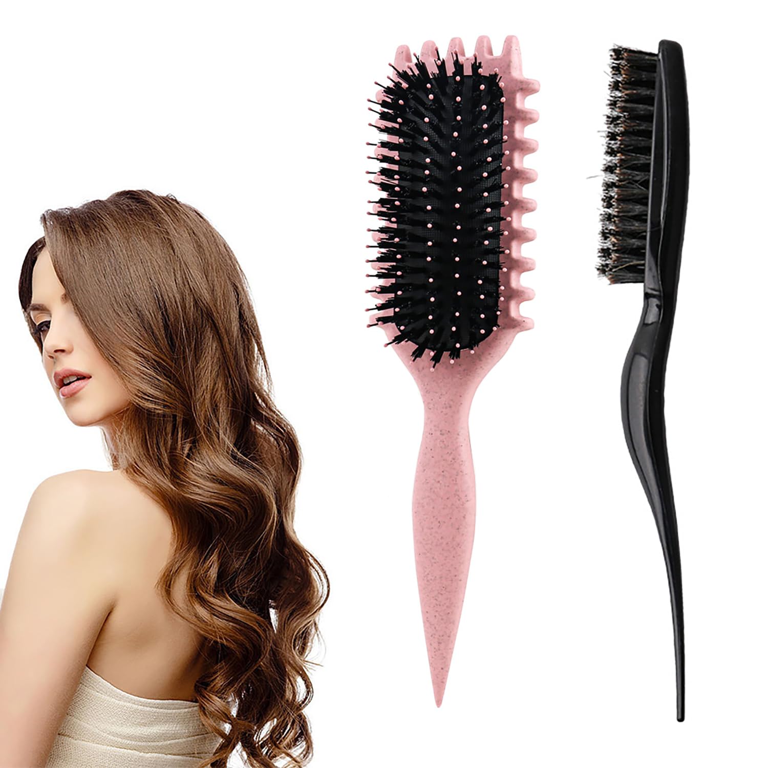 Define Edge Lockenbürste - Für Definierte Locken & Volumen, Mit Pflanzenfaser-Griff, Rosa
