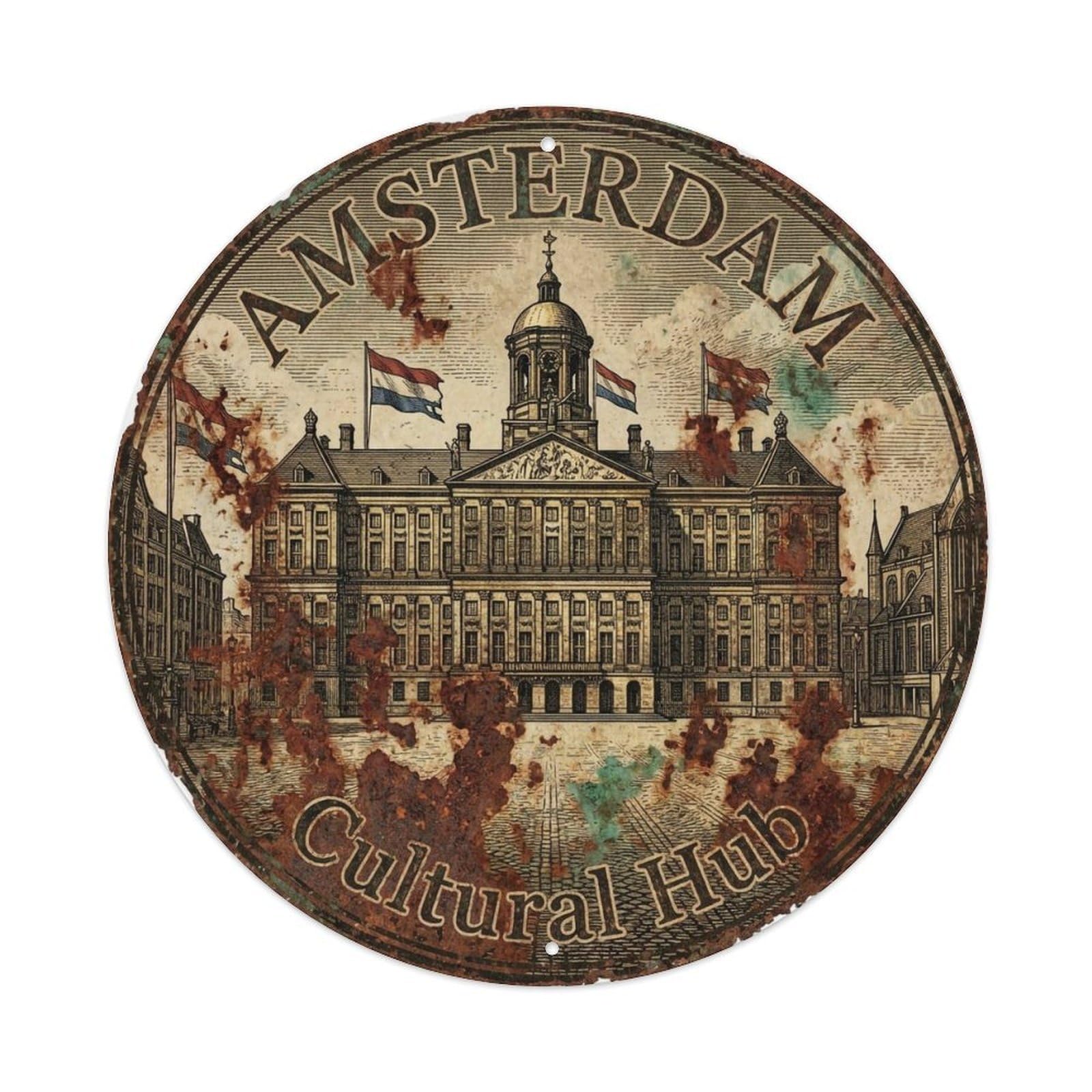 Vintage Travel Amsterdam Netherlands Historic Metal Tin Sign
