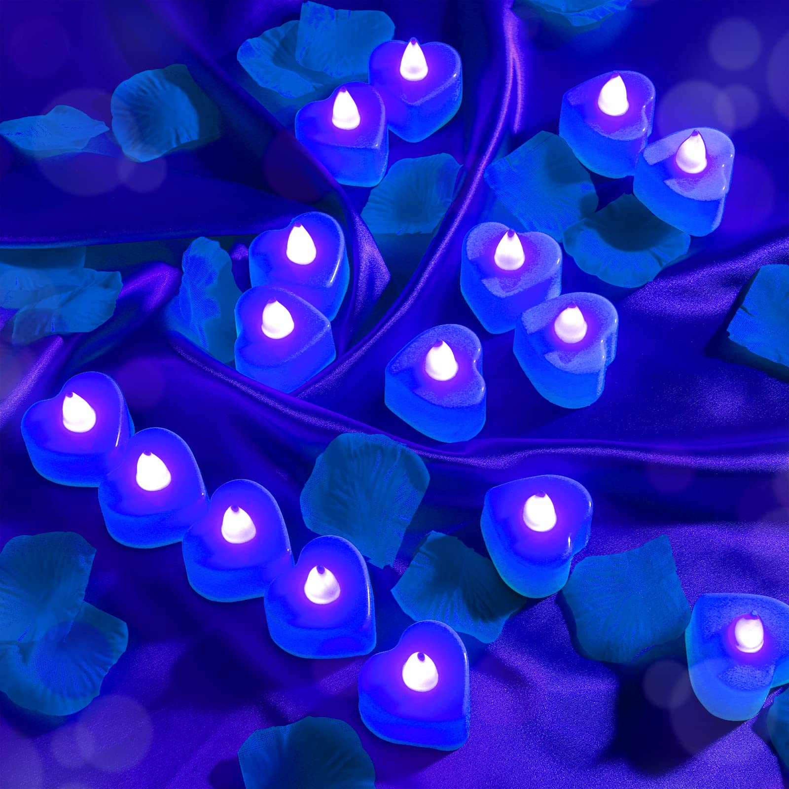 6000 petali di rosa artificiali con 120 candele a LED a forma di cuore romantico, senza fiamma, romantiche, candele a LED per notte romantica, San Valentino, anniversario, matrimonio, decorazione