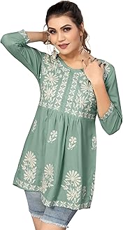 Bee M Pee Designer Short Kurti Tops for Jeans for Women I Chikankari Rayon Cotton Long Kurta Kurti for Women I Stylish wear Kurti top for Girls