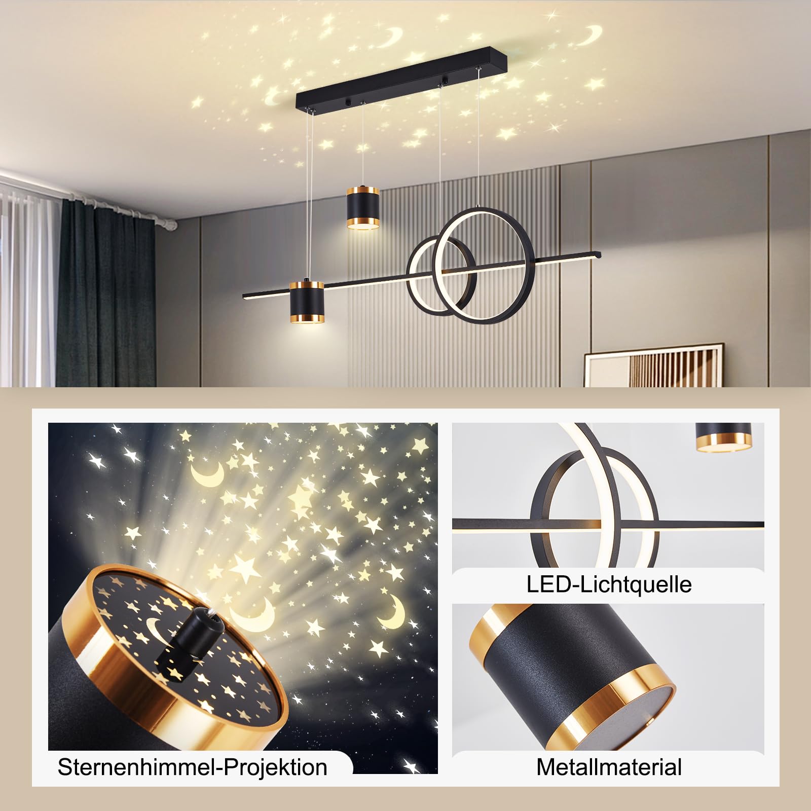 Moderne Suspension Luminaire LED Table à Manger, Dimmable Suspension Luminaire avec Télécommande/APP, L100CM Lustre Linéaire Design pour Salle à Manger Salon, Noir