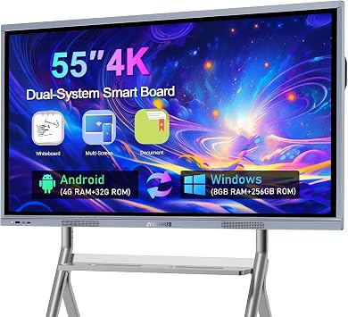 55" 4K Smart Board for Conference Android + Windows | 4+32GB, OPS i5/4+256GB, IR touch, Wireless Mirroring, Whiteboard & Annotation, Ideal for Meetings, Teaching, and Hybrid Work