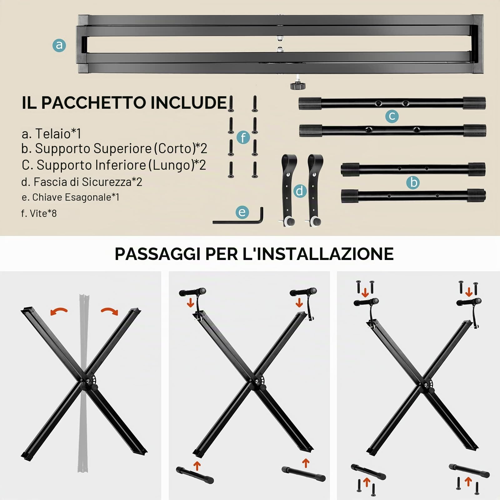 CAHAYA Supporto Tastiera Musicale a Forma di Doppio X Supporto Tastiera Elettronica con 5 Livelli di Altezza Regolabile per Pianoforte Digitale di 61 76 88 Tasti Modello CSK0245