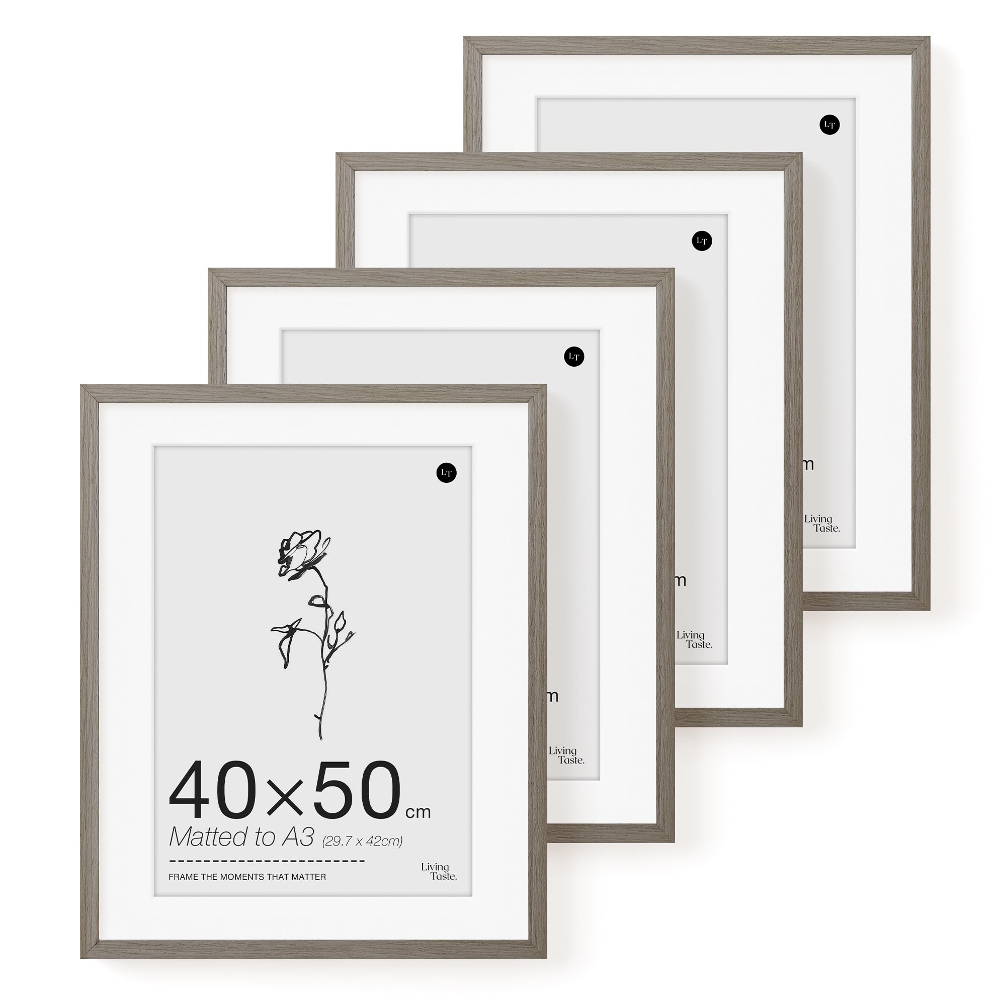LIVINGTASTE 40x50cm Picture Frame, 16x20 inch Wood Photo Frame with Mount for A3, 4 Pack Dark Oak Finish Wall Frame with Acrylic Front, Ideal for Gallery Display, Poster Art Print