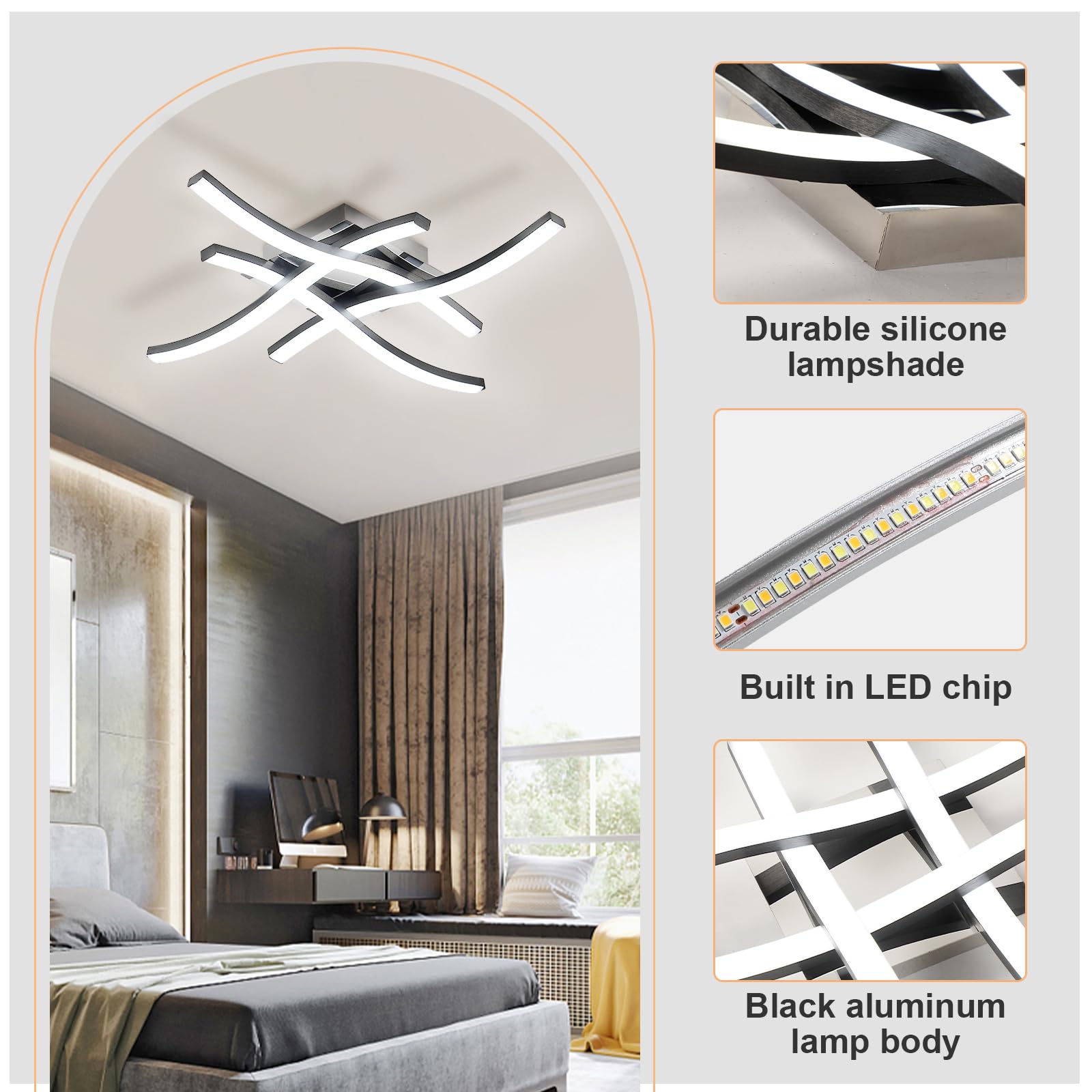Osairous LED Ceiling Light, Elegant Curved Design Ceiling Lights, 4 Built-in LED Boards, 24W 36cm, White Light 6500K - Image 4
