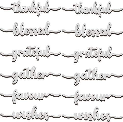 Miniatura 17 de 12 piezas de letreros de madera con palabras navideñas recortadas "Joyful Merry Thankful Grateful Blessed Peace Gather" para decoración de plato