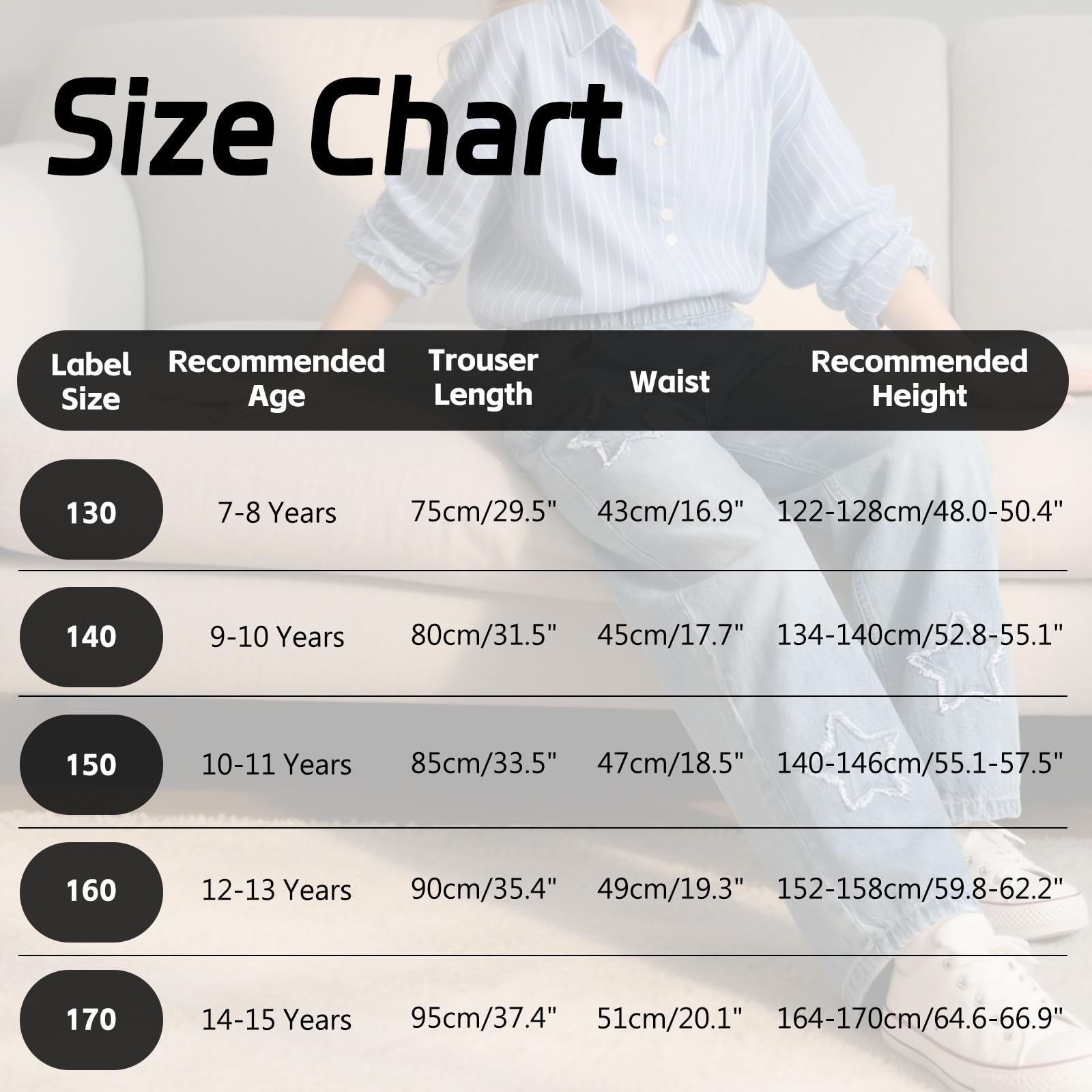 Vaqueros Baggy Jeans para Niñas Holgados Denim Pantalones con Cintura Elástica y Bolsillos Largos Stretch Azul Denim Jeans Moda Casual Pierna Ancha Streetwear Pants para Infantil 7-15 Años