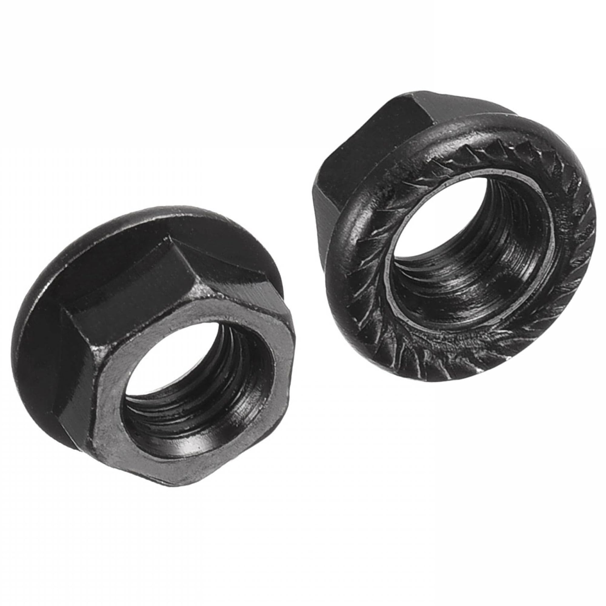 TOP-VIGOR M5 Serrated Flange Hex Lock Nuts, Carbon Steel Black Oxide Finish, Self-Locking Threaded Nuts