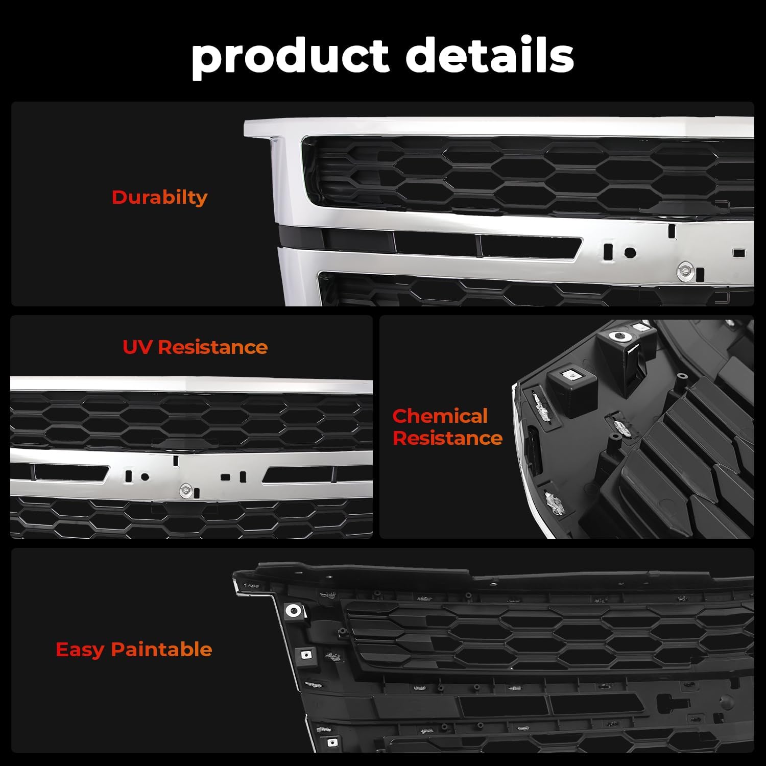 Front Honeycomb Bumper Grille Grill Compatible with 2015-2020 Chevy Tahoe Suburban Replacement for 84724083