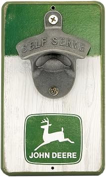 John Deere Logo Wall Bottle Opener - Vintage John Deere Bottle Opener Made With Wood and Cast Metal - Great Gift Idea