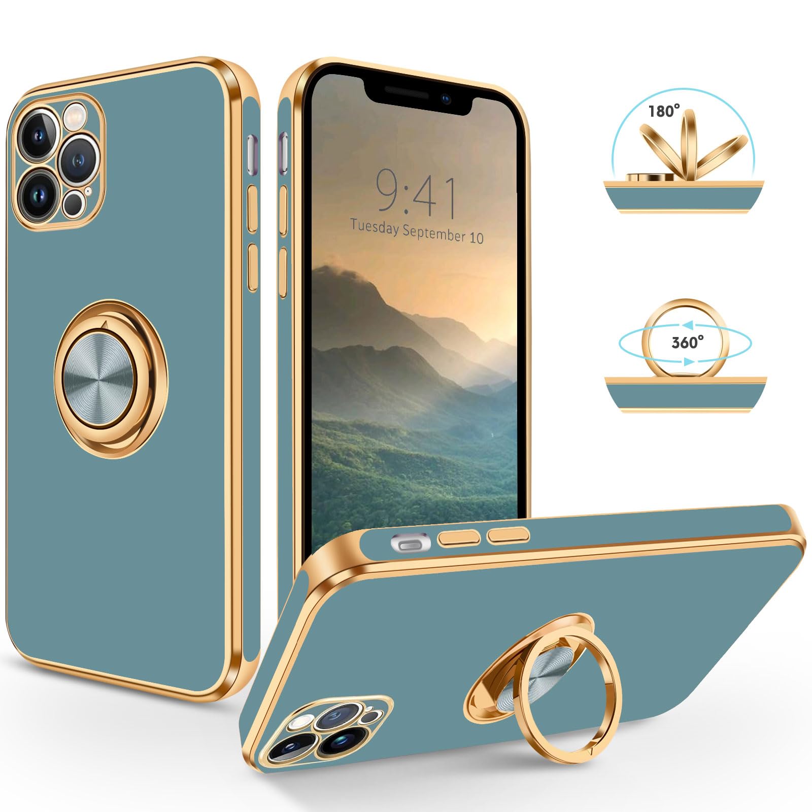 For IPhone 13 Pro Max Case Green IPhone 13 Pro Max Phone Case,with Stand,Military Grade Shockproof Liquid Silicone Slim Phone Case For IPhone 13 Pro Max - 6.7 Inch