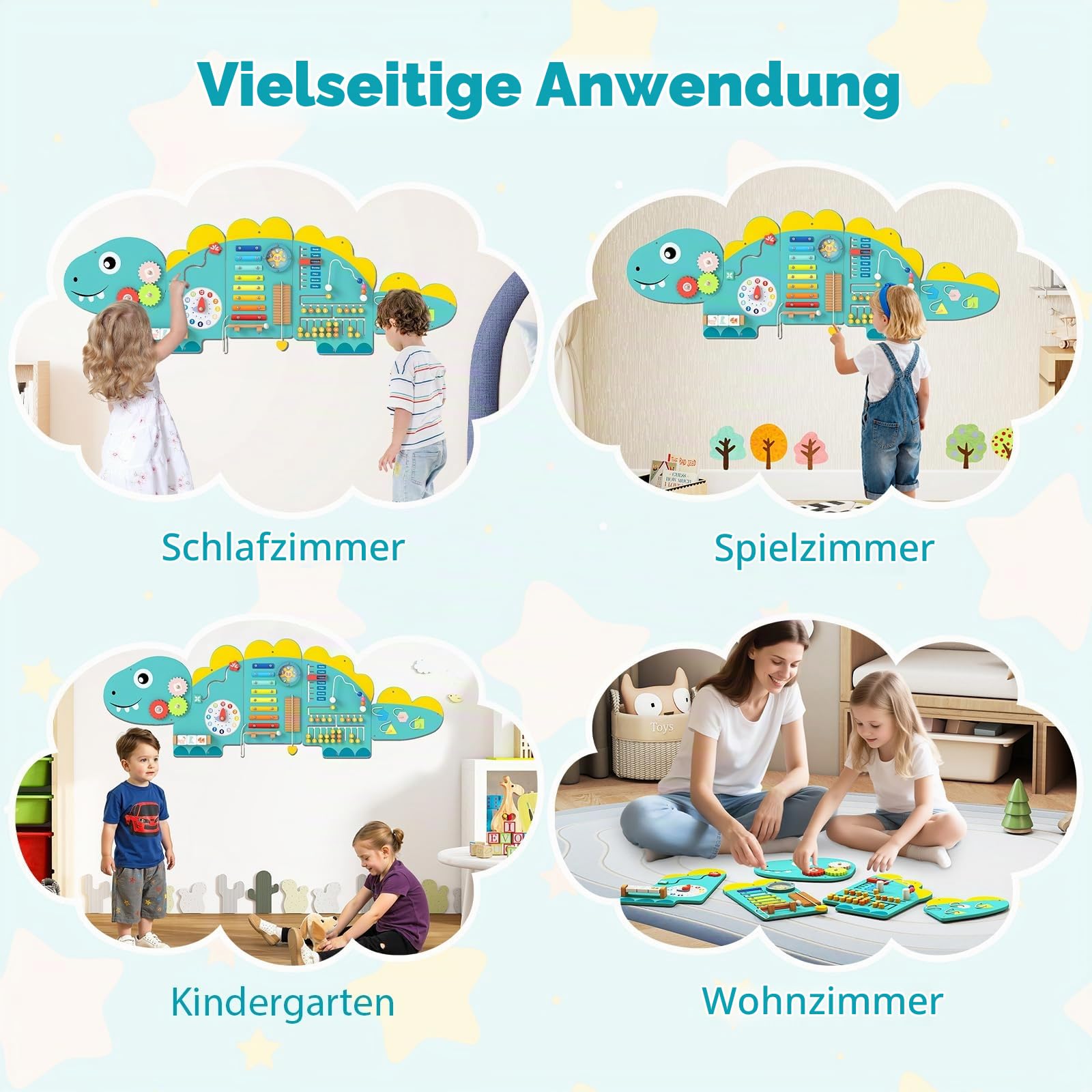 FANTASK Motorikbrett Holz, Montessori Busy Board 11 in 1 mit Xylophon Blöcken Abakus für frühe Förderung, Lernspielzeug zur Feinmotorik Entwicklung für Kleinkinder ab 1 Jahr (Grün)