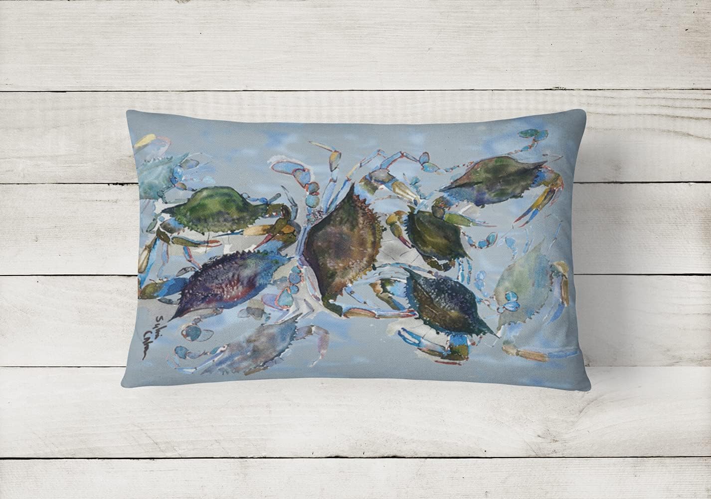 Caroline's Treasures 8016PW1216 Crab Canvas Fabric Decorative Pillow Machine Washable, Indoor Outdoor Decorative Pillow for Couch, Bed or Patio, 12HX16W