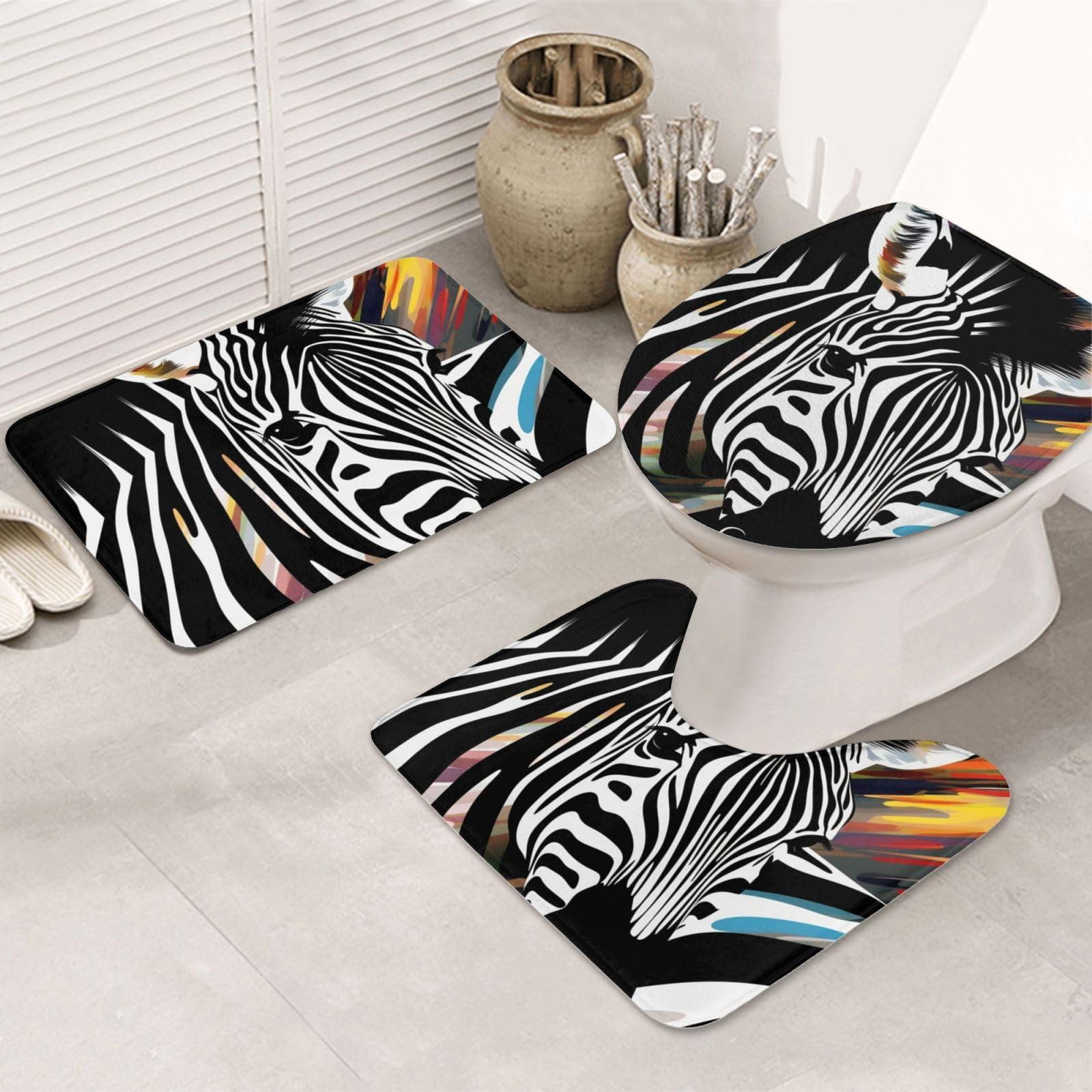 Tapis de salle de bain flanelle haut de gamme motif zèbre abstrait chic