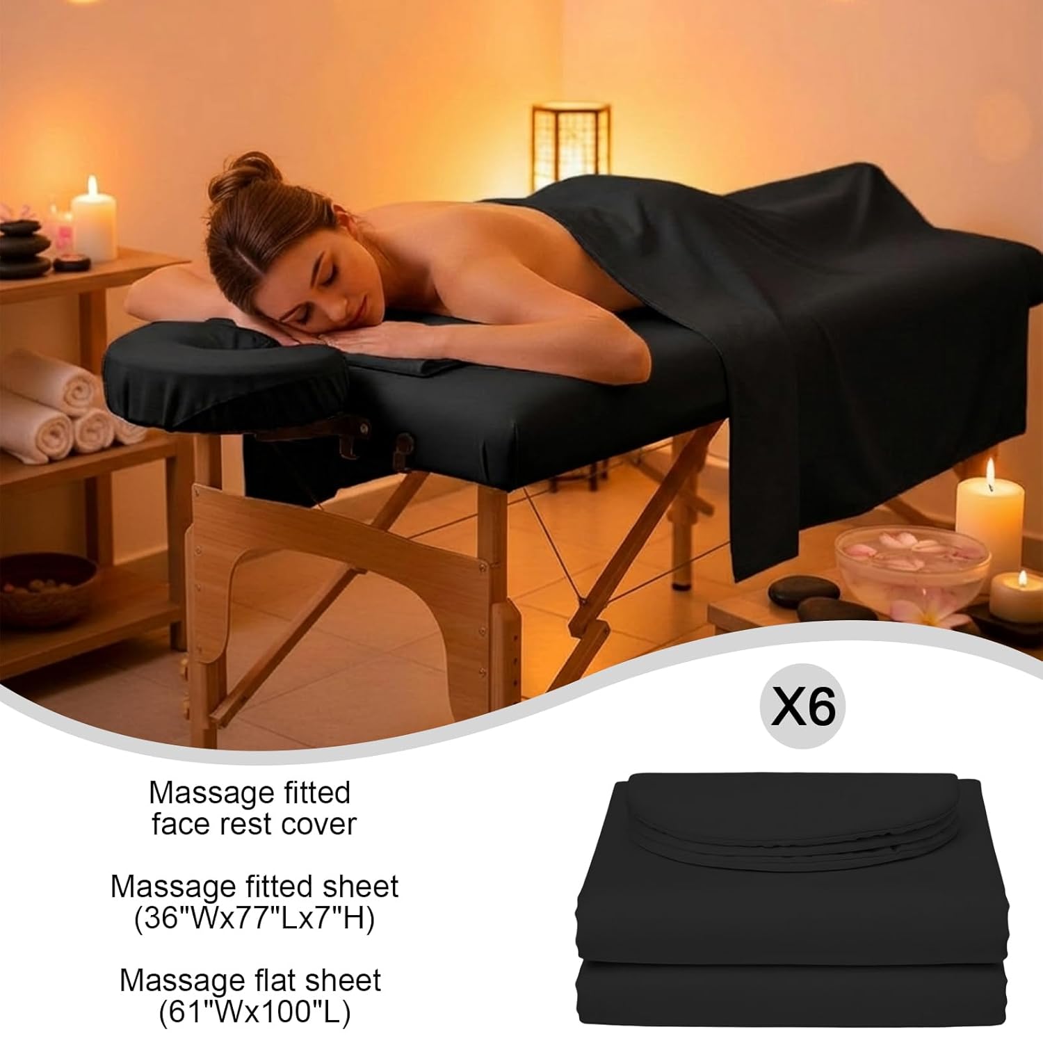 Oudain 6 Set Microfiber Massage Table Sheets Each Set Includes Massage Table Covers, Fitted Sheets, Face Cradle Covers (Black)