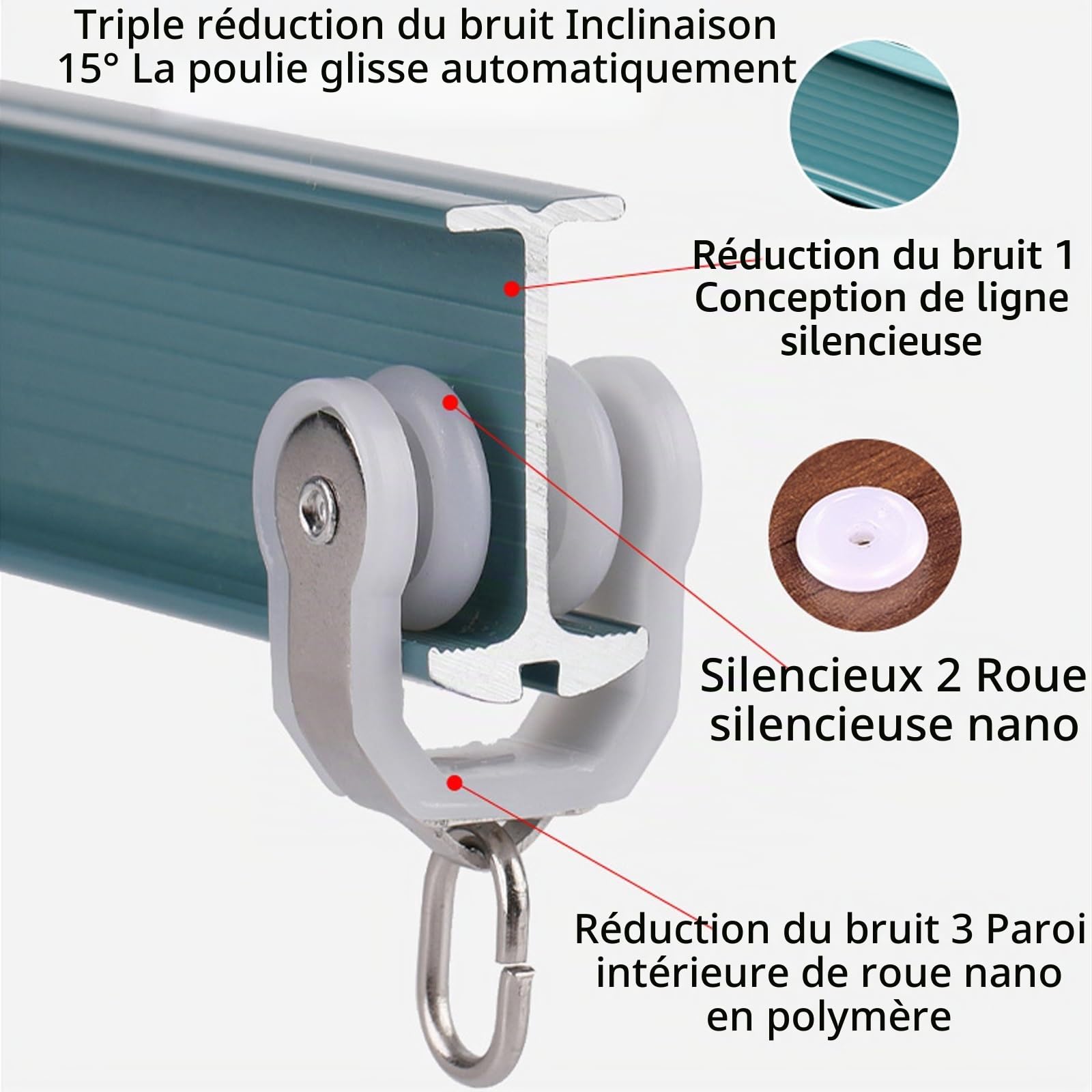 Rail pour Rideaux Pliable Tringle Rideau Plafond Noir/Blanc/Vert/Bleu/Rose Tringle Rideau Flexible Facile À Installer Rail De Rideau Courbe Montage Au Mur Rail De Rideau en Aluminium