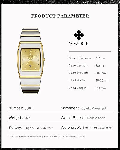 Miniatura 3 de WWOOR Relojes cuadrados para hombres y mujeres, reloj cuadrado de acero inoxidable para hombre con fecha, reloj casual con fecha cuadrada