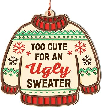 Ugly Sweater Ornaments, Ugly Sweater Ornament Wood Acrylic, Cute Sweater Christmas Ornament for Holiday Tree Decorations, Perfect Gag Gift and Fun Gift for Friends Christmas Tree