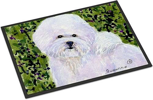 Caroline's Treasures SS8817MAT - Felpudo Bichon Frise de 18 x 27 pulgadas, para interiores y exteriores, para entrada, antideslizante, lavable, de
