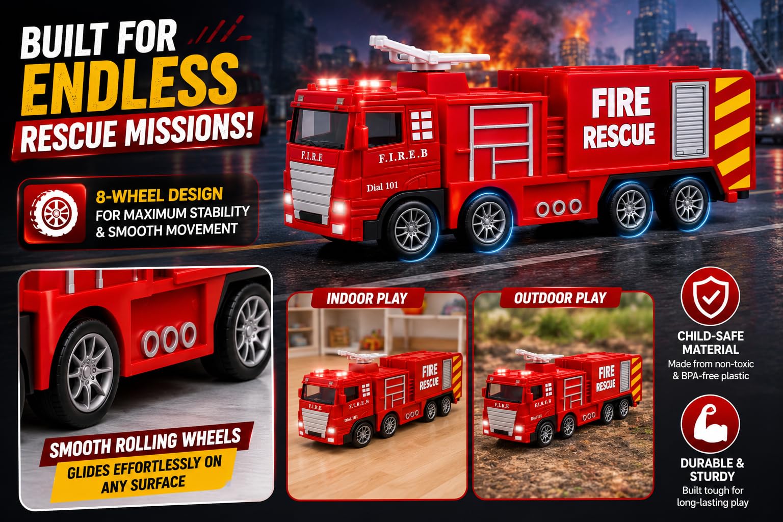 Mini Fire Rescue Truck Toy - Pull Back Fire Engine -4