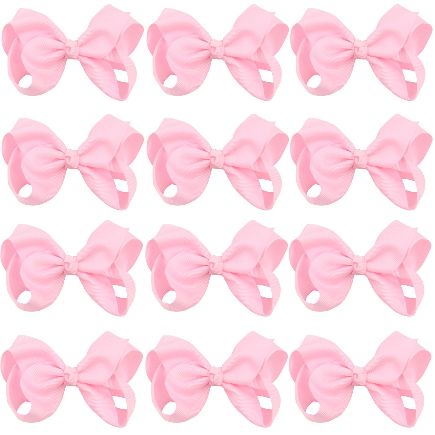ICObuty 4 Inch Boutique Girls Hair Bows Hair Clips for Baby Girls Toddlers 12 Pcs Solid Color (Pink)
