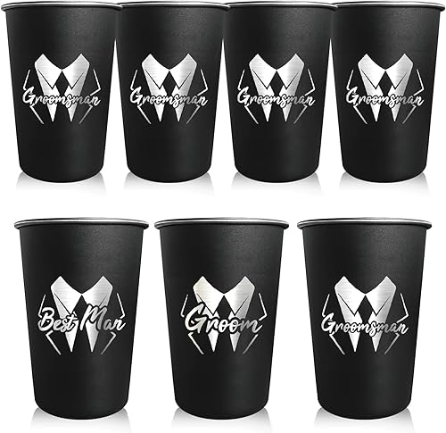 Miniatura 8 de PartyGifts&beyond Regalos de padrinos de boda, 7 tazas de 16 onzas para novio y escuadrón de novio para despedida de soltero, vaso de acero