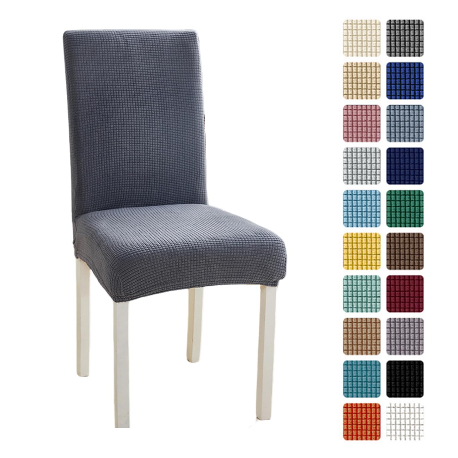 Odot Chair Covers Set of 2/4/6, Elastic Dining Chairs Seat Covers Solid Colours Jacquard Plaid Dining Chair Covers, Washable High Back Stretch Chair Cover for Restaurant (Set of 2,Medium Grey)