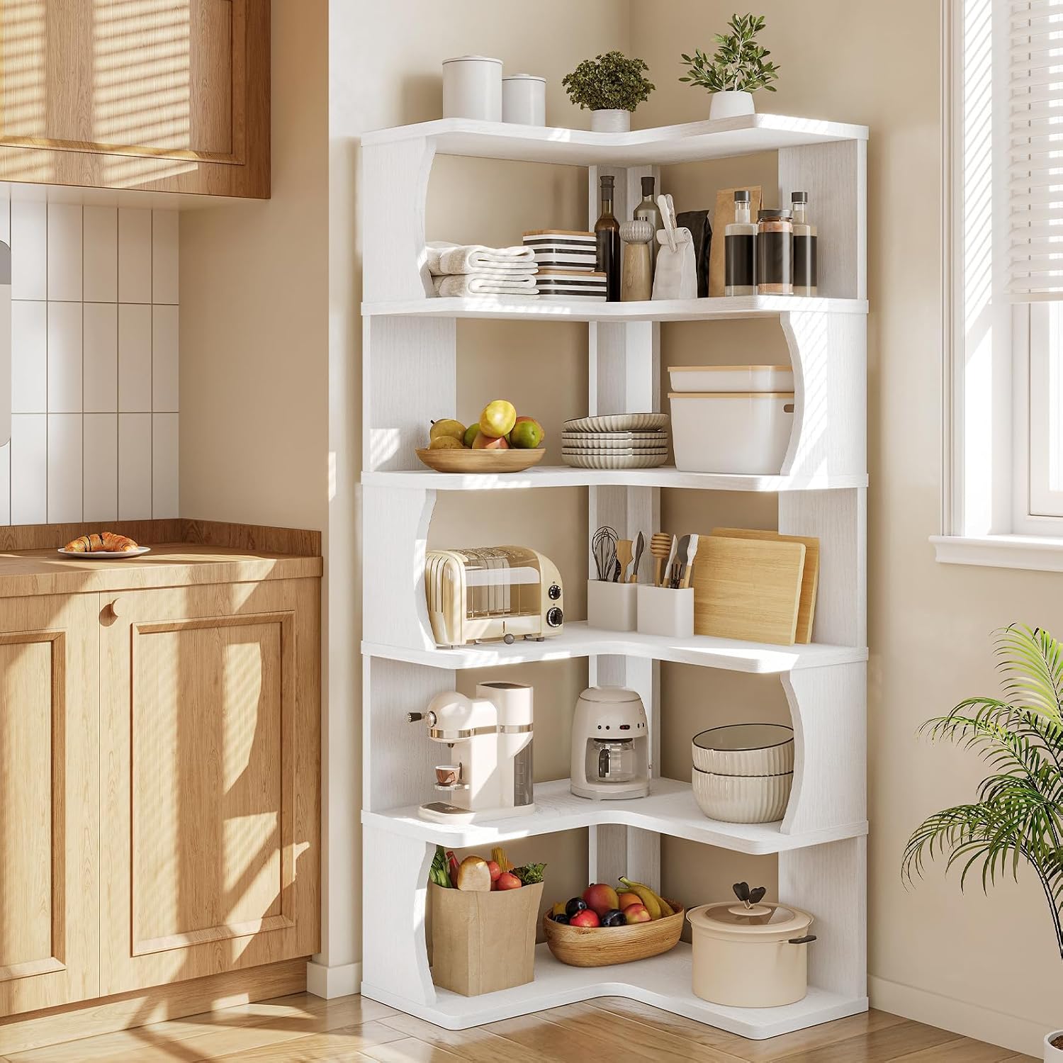 HOOBRO Corner Book Shelf, 6-Tier L Shaped Corner Bookshelf for Small Spaces