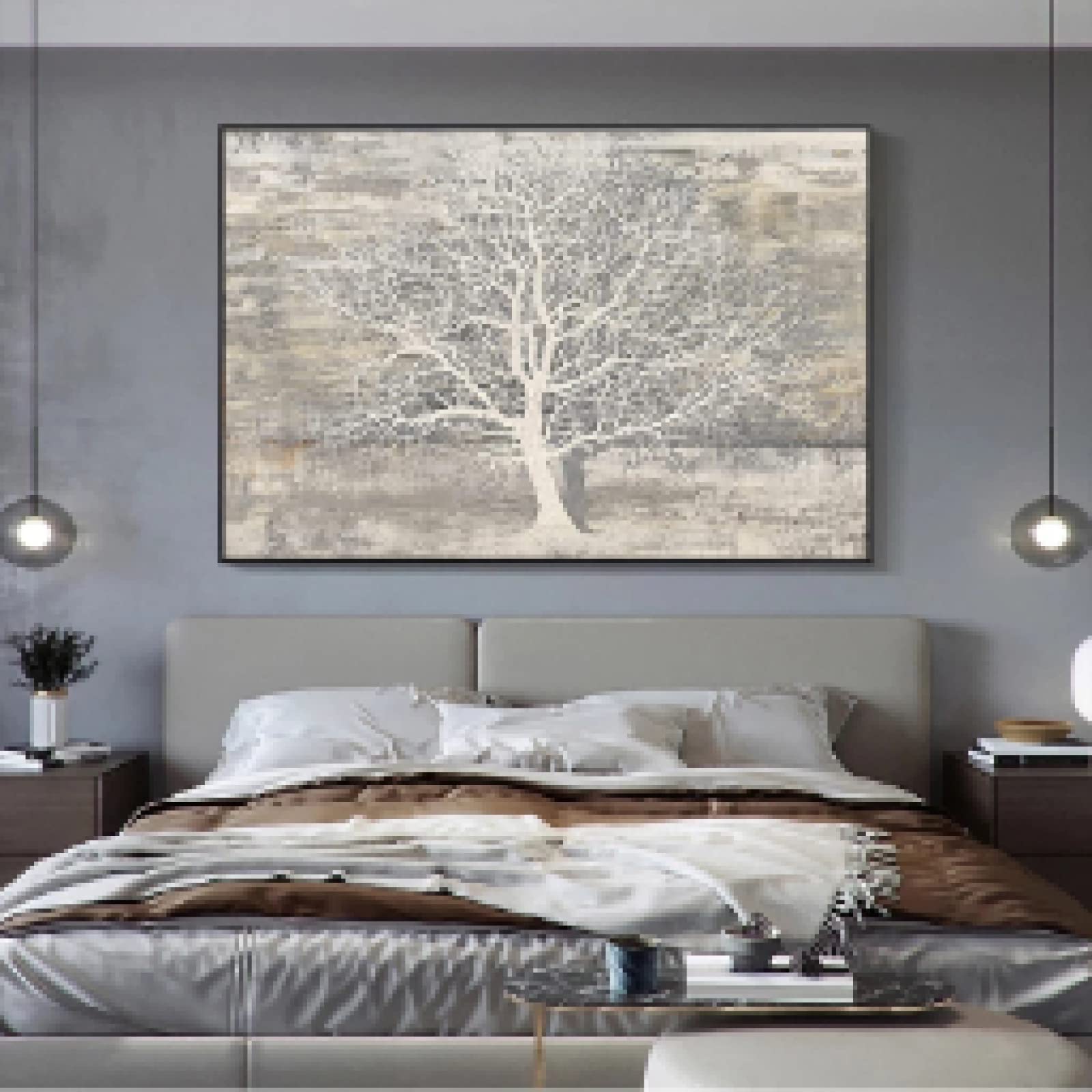 Abstrakter Baum Leinwandbild-Set - 3-teilig, Blau-silber, Handbemalt, Für Wohnzimmer & Schlafzimmer
