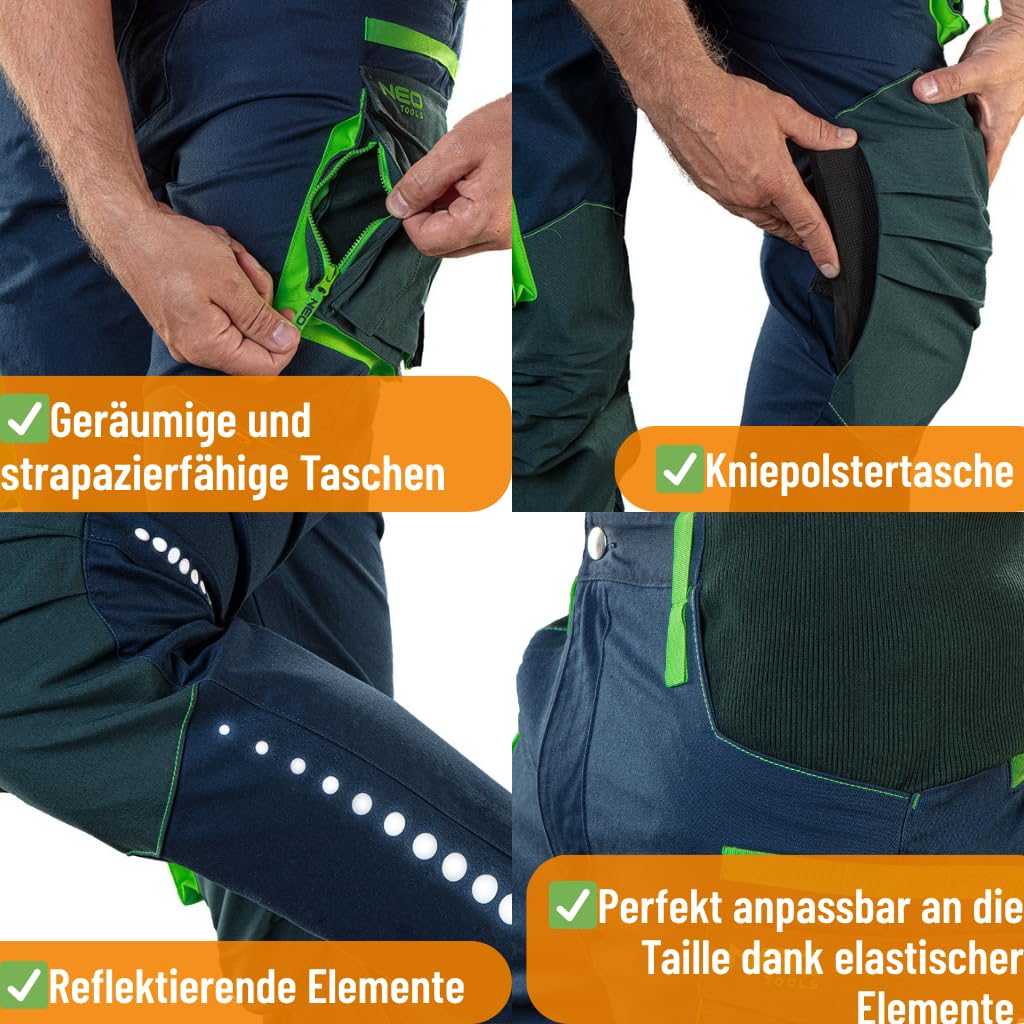 NEO TOOLS Pantalon, gilet de travail et t-shirt à manches longues pour homme Taille S (48) – 3XL (58) / Design tendance, pantalon – Poches de protection des genoux et renforcé en Cordura Doudoune sans