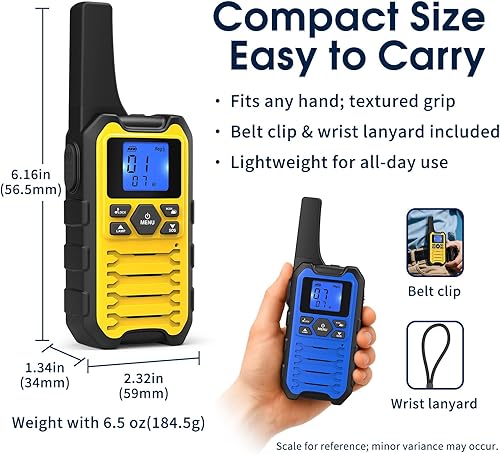 Miniatura 9 de Wishouse Walkie Talkies K15 de largo alcance para adultos, radios bidireccionales recargables, paquete de 2 unidades, 2 W FRS, 22 canales, USB-C,
