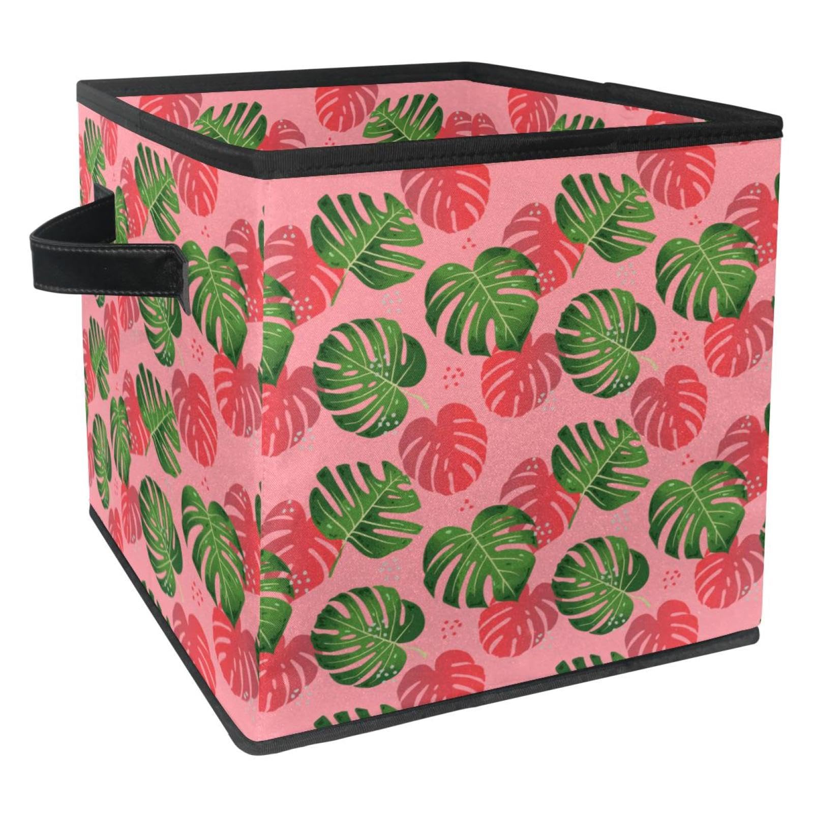 Organisateur de placard pliable en tissu motif palmier rose