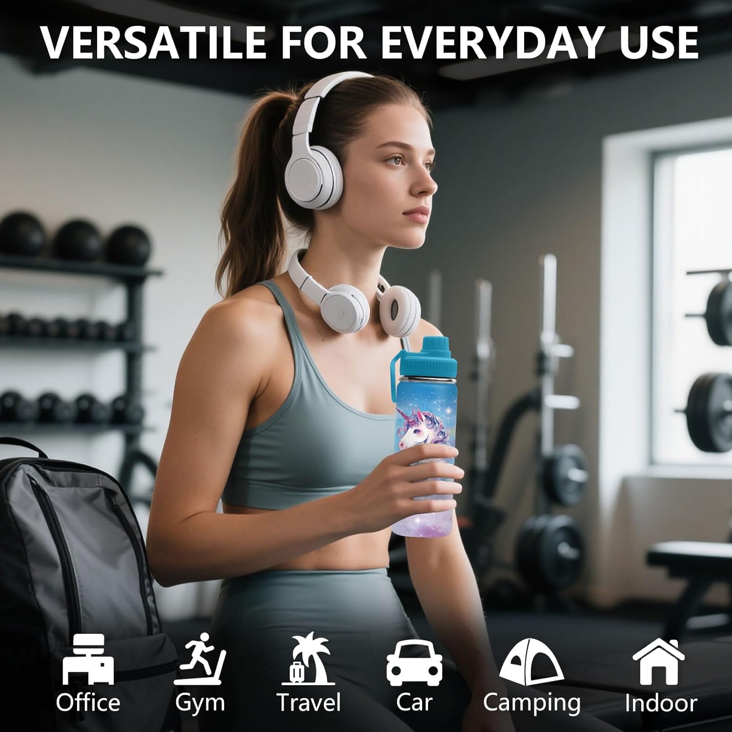 Unicorn Water Bottle for Daughter, Stainless Steel Insulated Tumbler for Home with 2 Lids & Handle, Antislip Silicone Boot, 18oz Reusable Leak-Proof Bottle for Sports, 1 PCS - Image 8