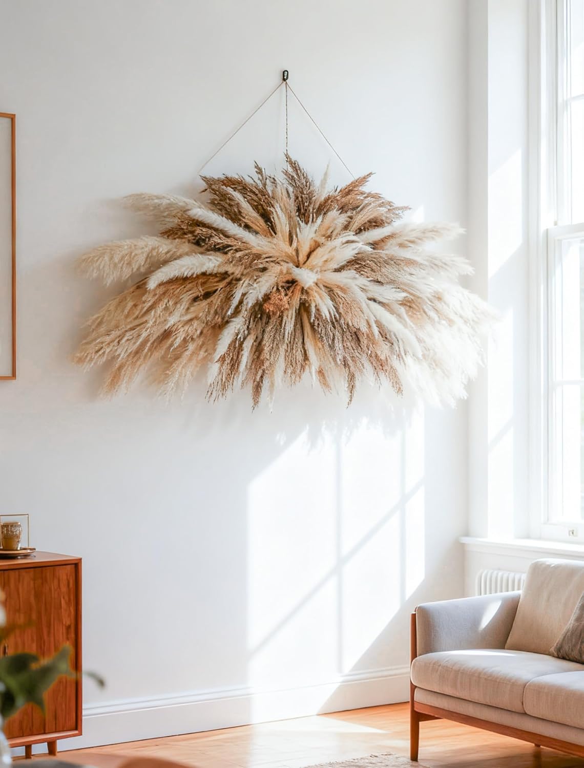 Large Boho Decor Pampas Grass Wall Decor (35~50inch) - Natural Dried Flower All-in-One Kit ,Easy Install, Perfect Decor for Living Room?Wedding Arch?Entryway?Party Decor