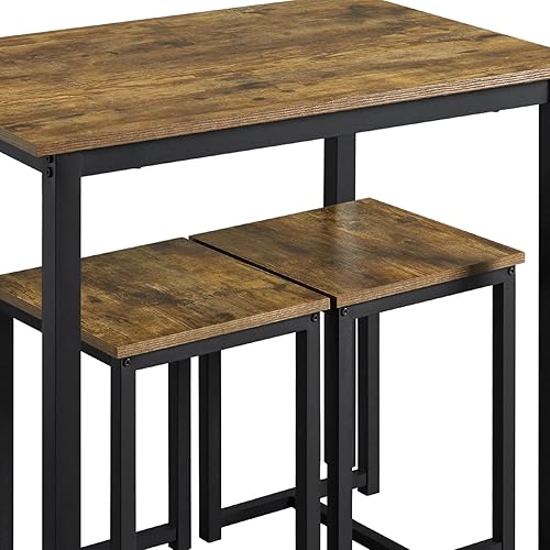 Miniatura 7 de Topeakmart Juego de mesa de cocina industrial, juego de mesa de comedor de 3 piezas con diseño que ahorra espacio, tubos de metal con recubrimiento