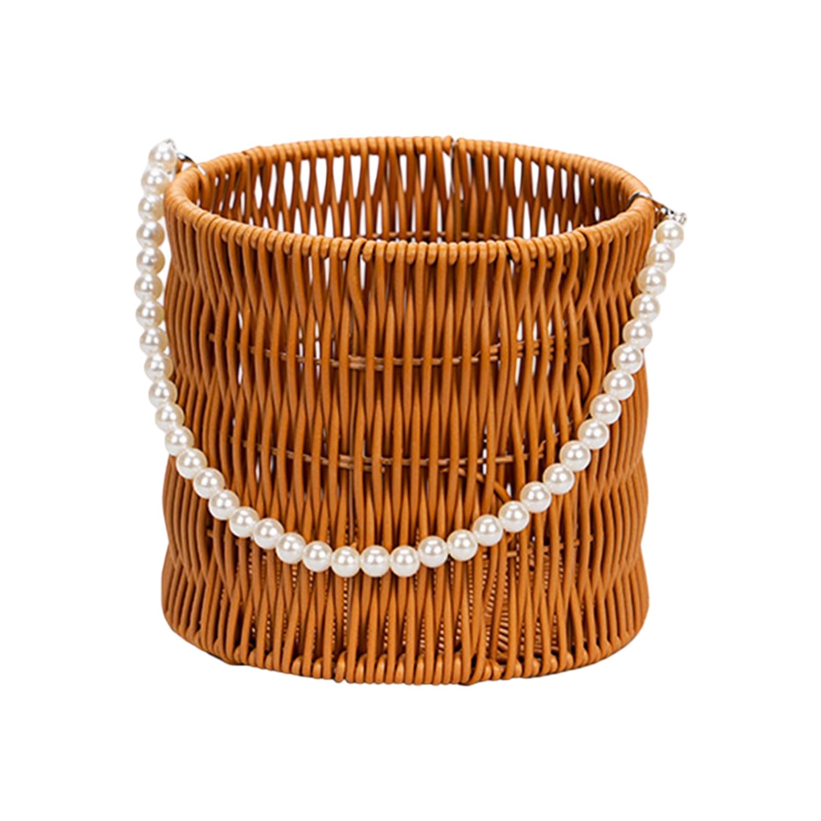 Pearls Decorated Handwoven Handbag Storage Basket for Home Organization and Shopping Permanent Household Planner
