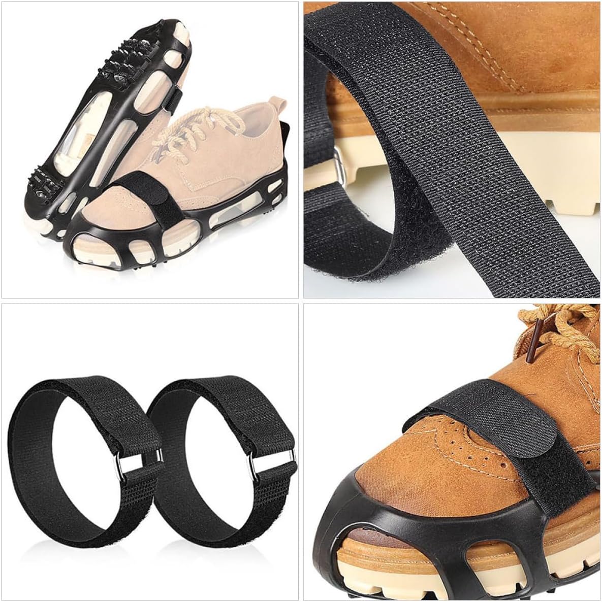 Uonlytech 4 Pairs Anti-Slip Climbing Ice Grippers Strap Adjustable Nylon Hook Loop, Non-Skid Shoe Covers for Hiking, Snow, and Ice Traction