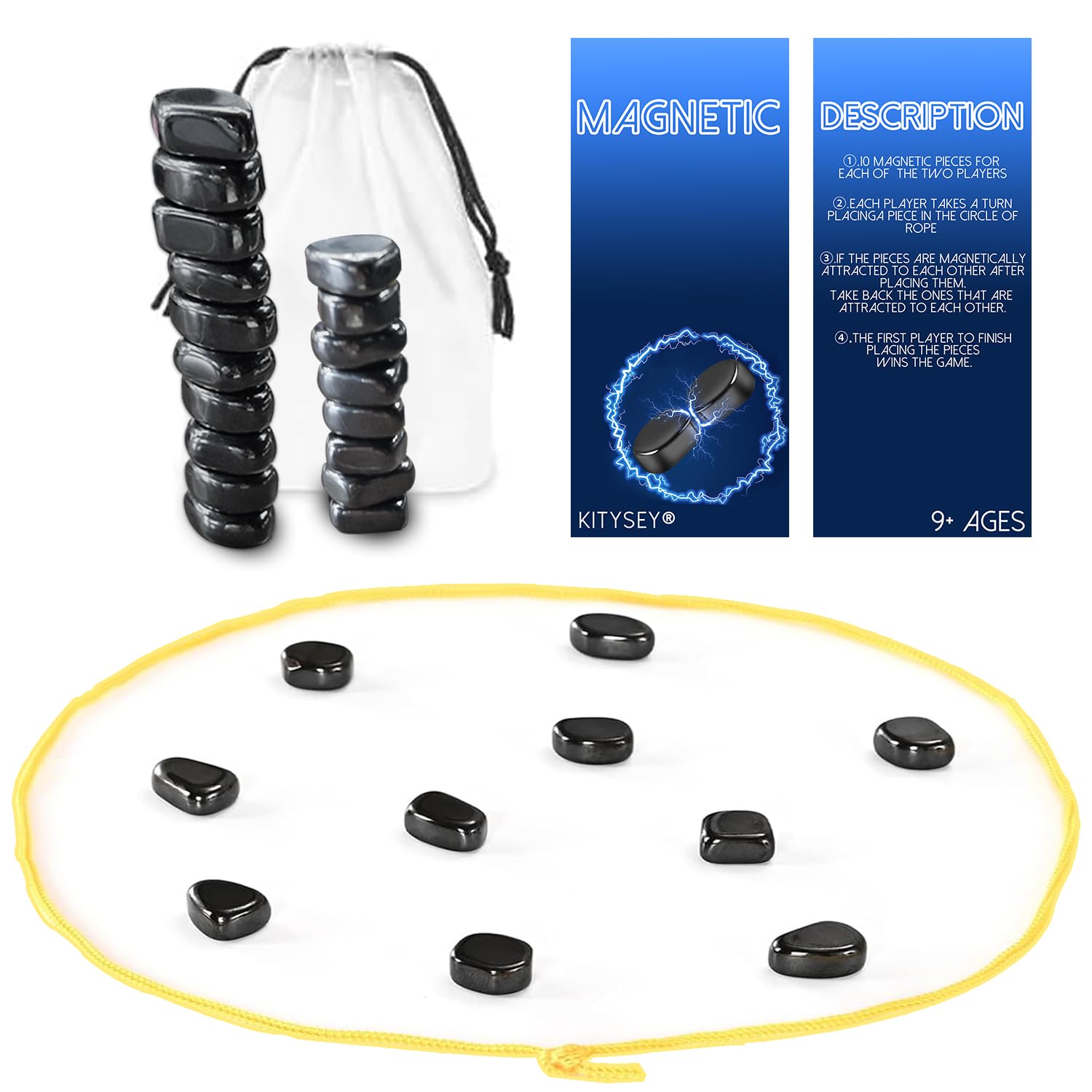 Magnetic Chess Game,with Stones and Rope,Party Travel Desktop Magnetic Strategy Game, Puzzle Strategy Games,Family Educational Games Kids and Adults